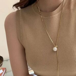 Pearl Long Tassel Necklace Gold